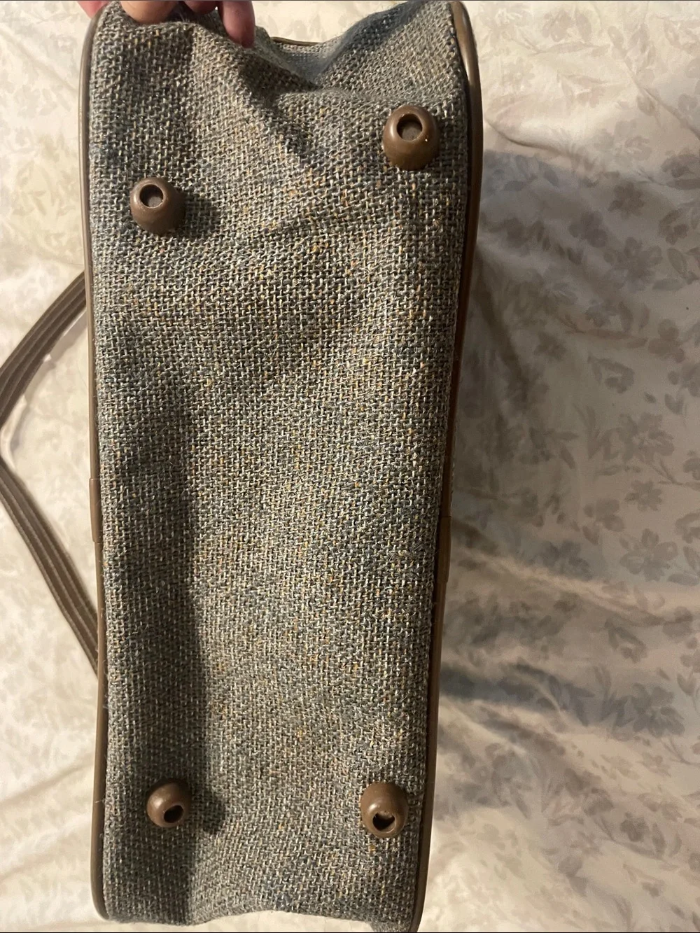Jordache vintage Grey Tweed Shoulder Bag with Tan Trim